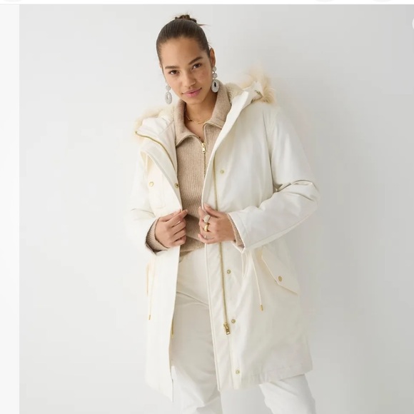 J.Crew Perfect Parka, NWOT ivory jacket with removable hood, size large - Picture 2 of 11